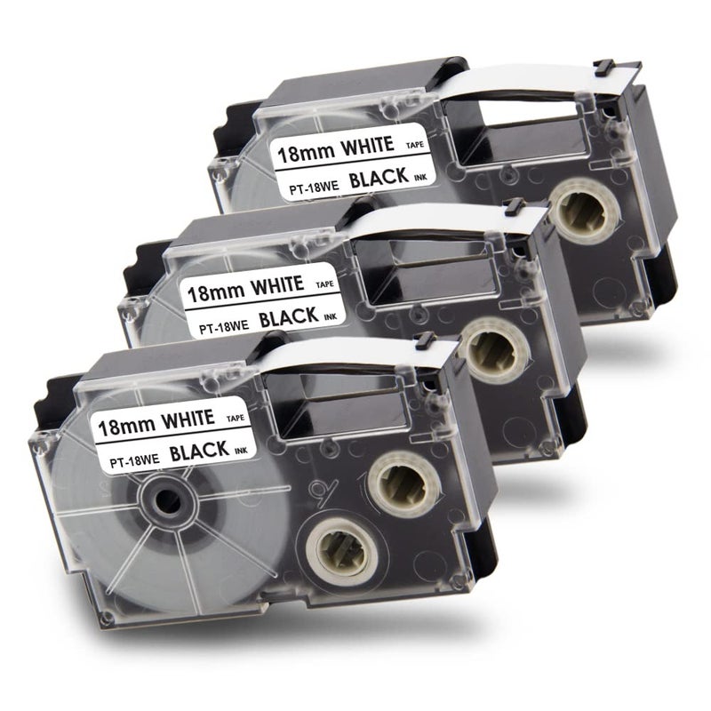 Pristar Compatible Label Tape Replacement for XR-18WE XR18WE for Casio Label Maker Tape 18mm 3/4" for Casio EZ Label Maker KL-750 KL-780 KL-7000 KL-7200 KL-120 KL-130 KL-820, Black on White, 3-Pack - Image 1